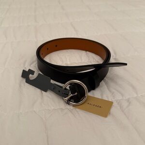 {Halogen} Black Leather Belt with Silver Circle Buckle | S